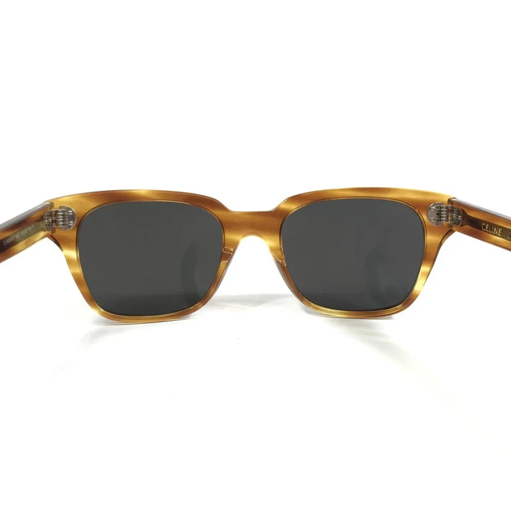 Celine Sunglasses CL40061I 56C Brown Horn Square Frames w/ Silver Mirror Lenses
